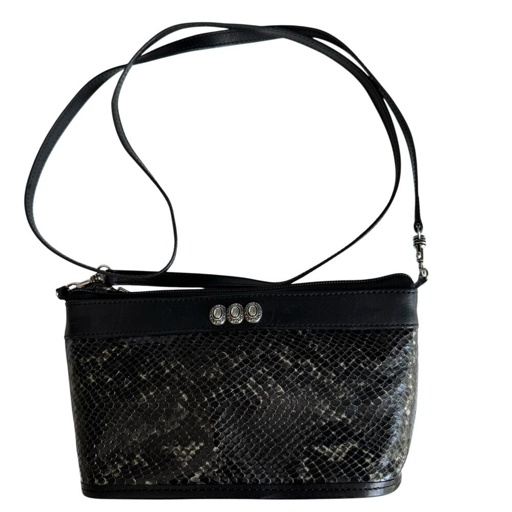 Brighton Vintage Black Snakeskin Embossed Leather Crossbody Bag